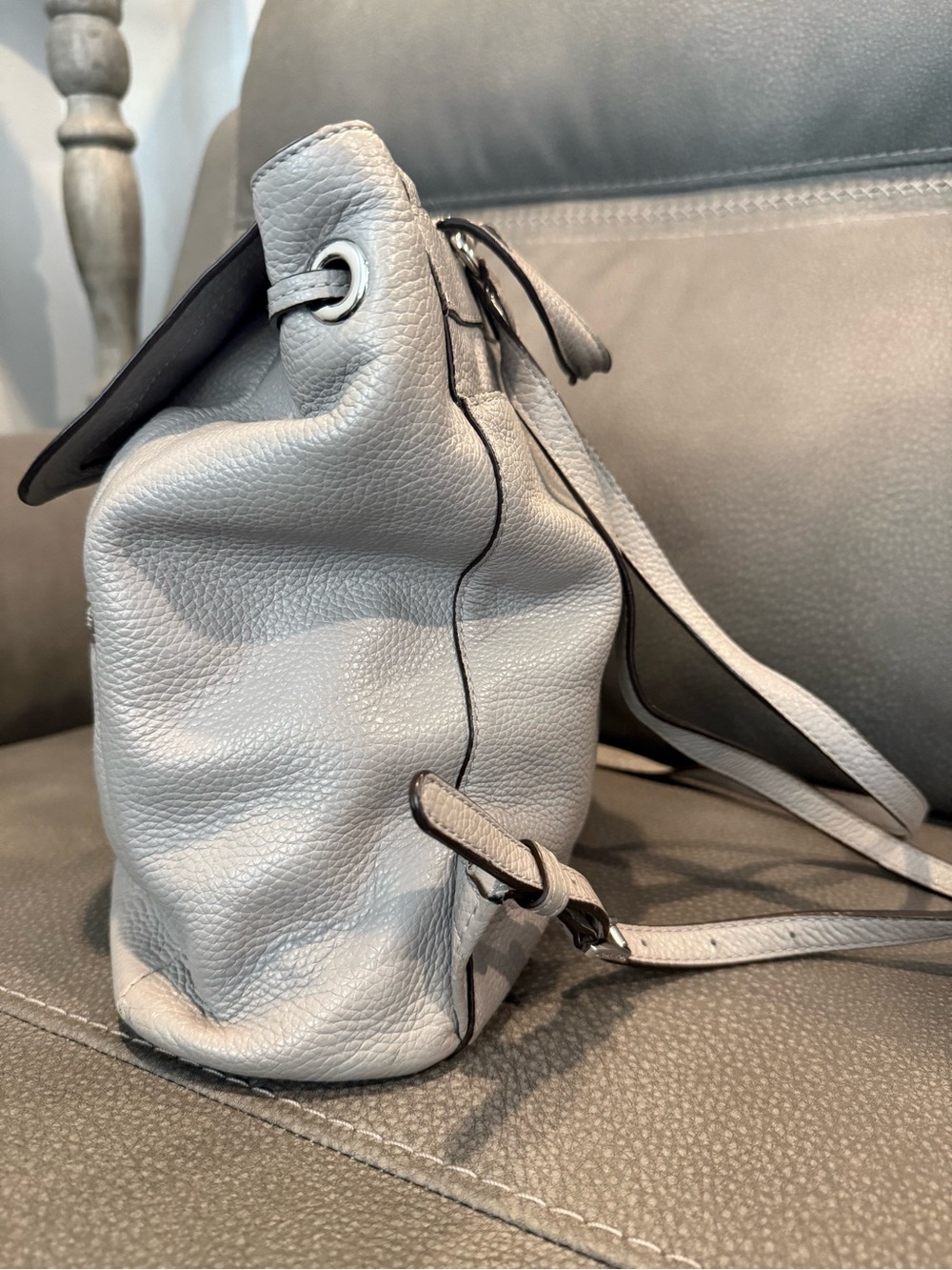 Michael Kors Light Gray Pebbled Leather Backpack - Picture 2 of 6